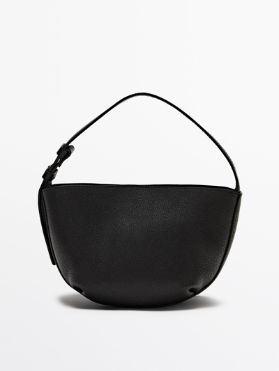 Massimo Dutti Mini Tumbled Nappa Leather Crossbody Bag In Black