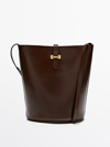 Massimo Dutti Nappa Leather Bucket Bag With Buckle In Leather
