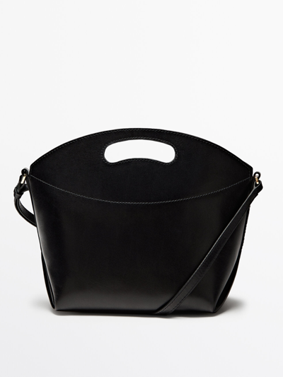 Massimo Dutti Nappa Leather Crossbody Bag In Black