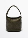 MASSIMO DUTTI WOVEN NAPPA LEATHER BUCKET BAG