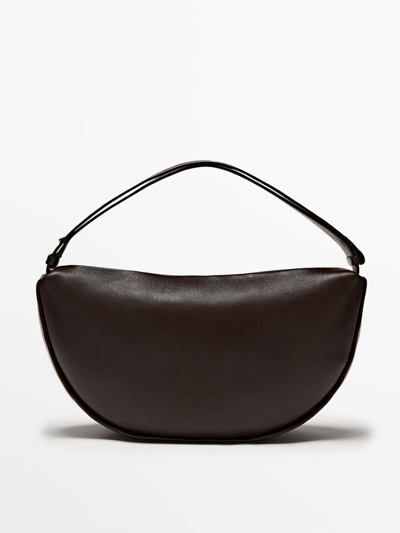 Massimo Dutti Nappa Leather Half Moon Bag In Brown