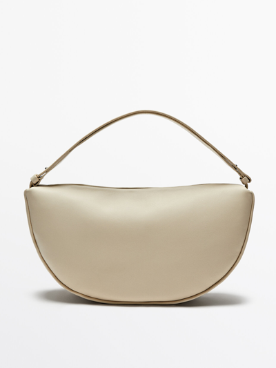 Massimo Dutti Nappa Leather Half Moon Bag In White