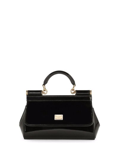 Dolce & Gabbana Borsa Sicily Piccola In Pelle Di Vitello Lucido In Black  