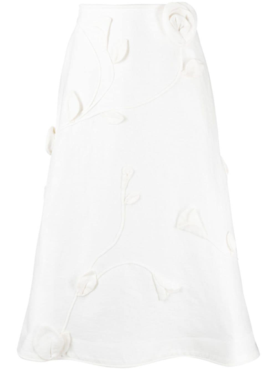Zimmermann Matchmaker Rose Flare Appliquéd Linen Midi Skirt In White