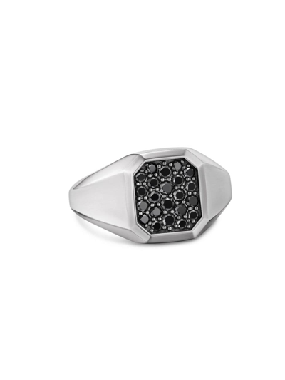 David Yurman Men's Streamline Signet Ring With Diamonds In Silver, 14mm In Black Diamond