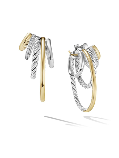 David Yurman Women's Dy Mercer Multi Hoop Earrings In Sterling Silver With 18k Yellow Gold And Pavé Diamonds