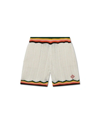 Valentino Striped Chevron-knit Shorts In White