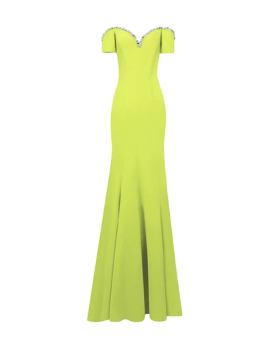 Gemy Maalouf Sweetheart Beaded Neckline Dress - Long Dresses In Green