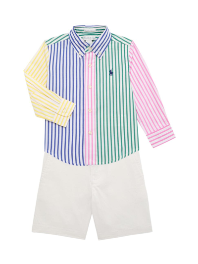 Polo Ralph Lauren Baby Boy's 2-piece Striped Shirt & Twill Shorts Set In Deckwash White