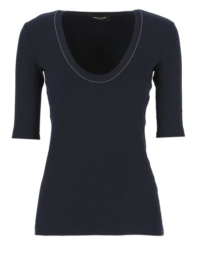 Fabiana Filippi Beaded-trim Ribbed-knit Top In Navy