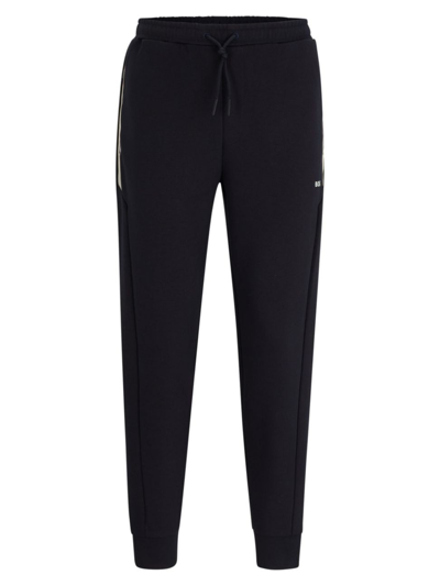 Hugo Boss Cotton-blend Tracksuit Bottoms With Hd Logo Print In Blue