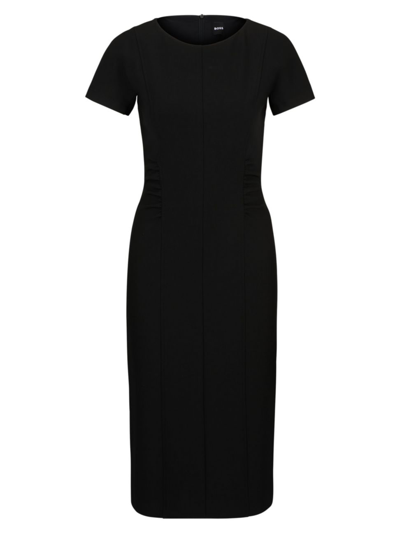 Hugo Boss Women's Short-sleeved Business Dress With Gathered Details In Black