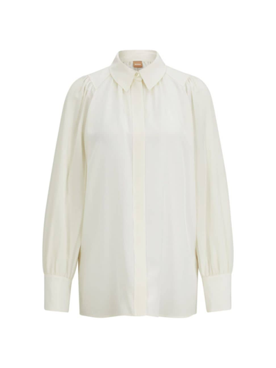 Hugo Boss Relaxed-fit Blouse In Washed Silk In White