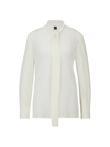 Hugo Boss Relaxed-fit Blouse In Washed Silk With Tie Collar In White