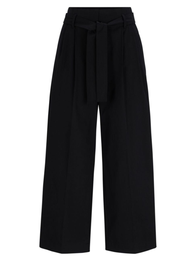 Hugo Boss Women's Tapered-fit Wide-leg Trousers With Fabric Belt In Black