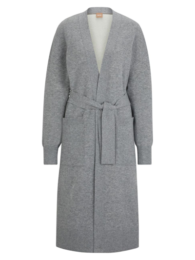 Hugo Boss Belted Cardigan In Virgin Wool And Cashmere In Silver