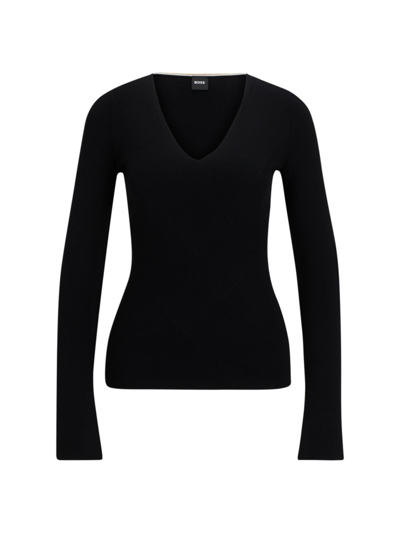 Hugo Boss Knitted Sweater With A Ribbed Structure In Black