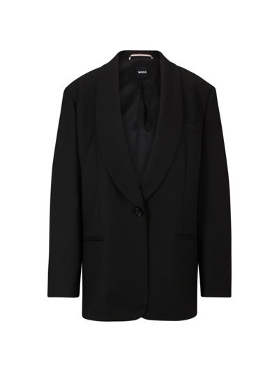 Hugo Boss Women's Oversized-fit Jacket In Virgin-wool Twill In Black