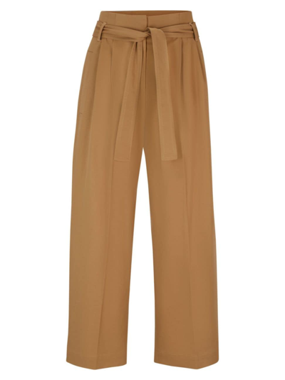 Hugo Boss Tapered-fit Wide-leg Trousers With Fabric Belt In Beige