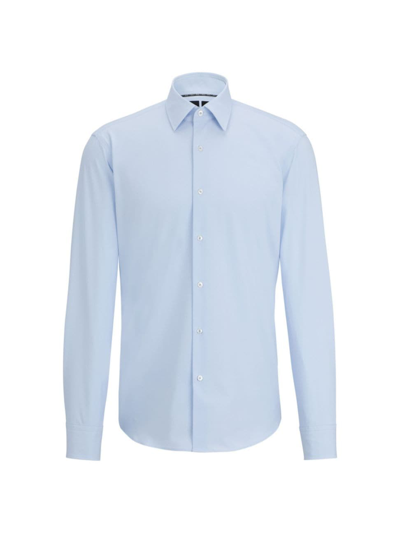 Hugo Boss Men's Regular-fit Shirt In Structured Performance-stretch Fabric In Light Blue