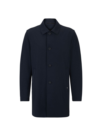 Hugo Boss Regular-fit Button-up Coat In Stretch Material In Dark Blue