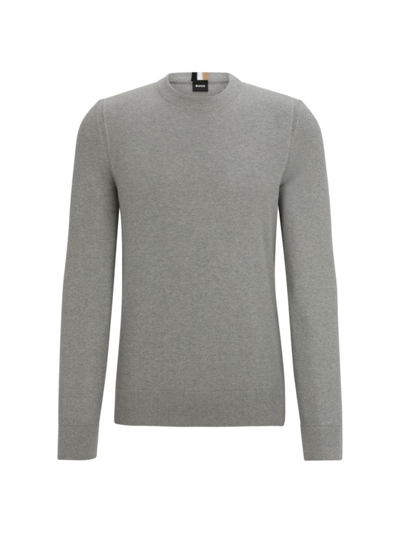 Hugo Boss Men's Micro-structured Crew-neck Sweater In Cotton In Silver