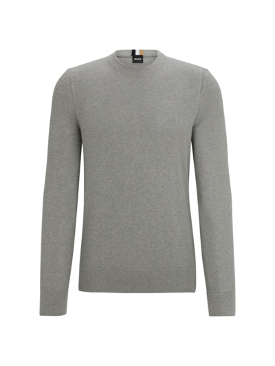 Hugo Boss Micro-structured Sweater In Cotton In Silver
