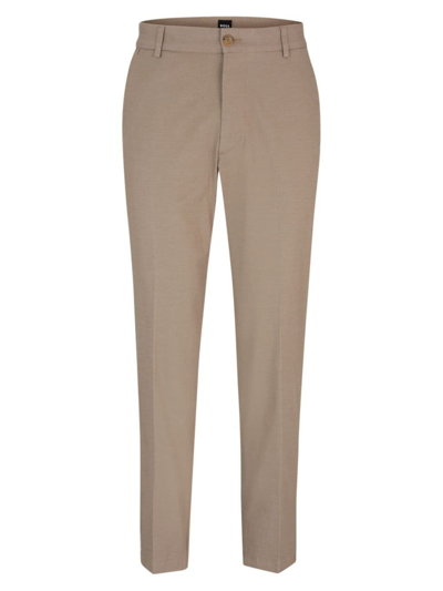 Hugo Boss Regular-fit Trousers In Patterned Stretch Cotton In Beige