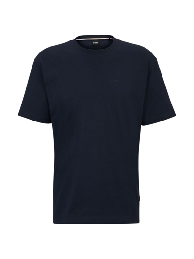Hugo Boss Men's Cotton-jersey Regular-fit T-shirt With Seasonal Artwork In Dark Blue