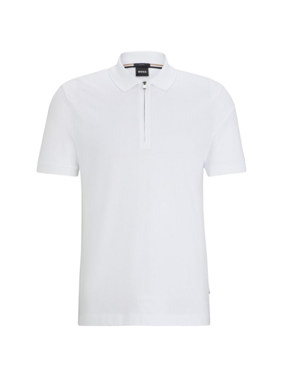Hugo Boss Structured-cotton Slim-fit Polo Shirt With Zip Placket In White