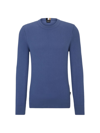 Hugo Boss Micro-structured Crew-neck Sweater In Cotton In Light Blue