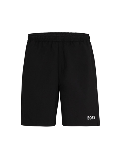 Hugo Boss Boss X Matteo Berrettini Water-repellent Shorts With Logo Print In Black