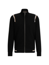 HUGO BOSS MEN'S ZIP-UP SWEATSHIRT WITH SIGNATURE-STRIPE TRIMS