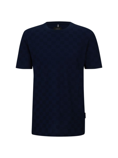 Hugo Boss Porsche X Boss Mercerized-cotton T-shirt With Check Jacquard In Dark Blue