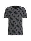 Hugo Boss Monogram-jacquard T-shirt In Mercerized Stretch Cotton In Black