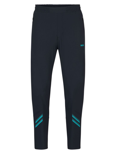 Hugo Boss Regular-fit Tracksuit Bottoms With Decorative Reflective Artwork In Dark Blue