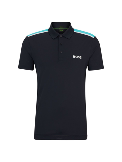 Hugo Boss Performance-stretch Polo Shirt With Contrast Logo In Dark Blue