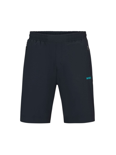 Hugo Boss Regular-fit Shorts With Decorative Reflective Artwork In Dark Blue