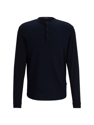 Hugo Boss Stretch-cotton Polo Shirt With Henley Neckline In Dark Blue
