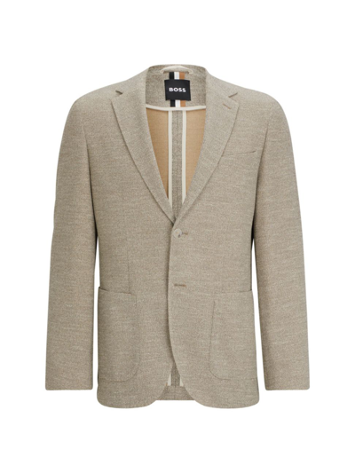Hugo Boss Regular-fit Jacket In Micro-patterned Cloth In Light Beige