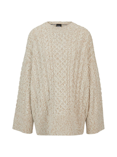 Hugo Boss Wool-blend Sweater With Cable-knit Structure In White