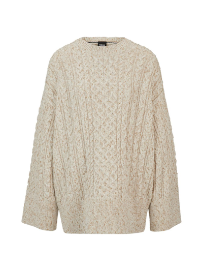 Hugo Boss Wool-blend Jumper With Cable-knit Structure In White