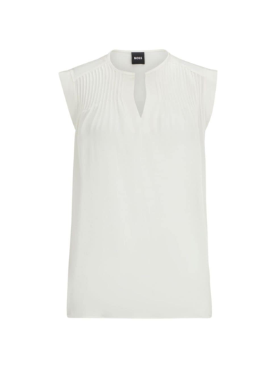 Hugo Boss Relaxed-fit Tailored Blouse In Stretch Silk In White