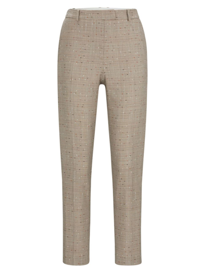 Hugo Boss Regular-fit Trousers In A Checked Virgin-wool Blend In Dark Clay Slub