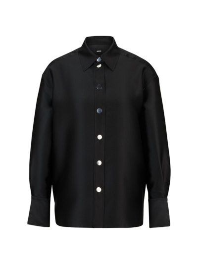 Hugo Boss Relaxed-fit Blouse In Soft Satin With Point Collar In Black