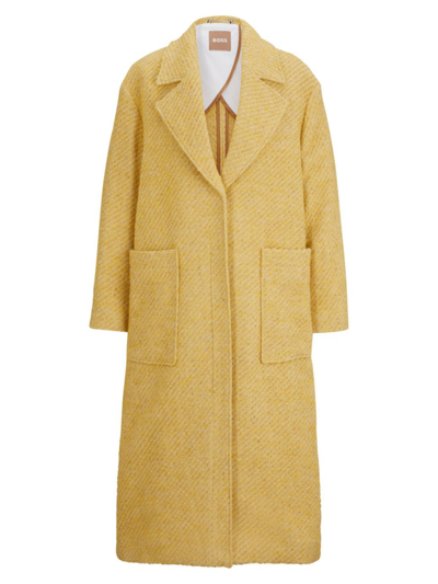 Hugo Boss Half-lined Coat In Multi-colored Twill In Yellow