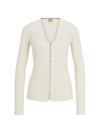 Hugo Boss Ribbed Cardigan In Stretch Fabric With Hook Closures In White