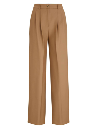 Hugo Boss Women's Regular-fit Trousers In Virgin-wool Twill In Beige