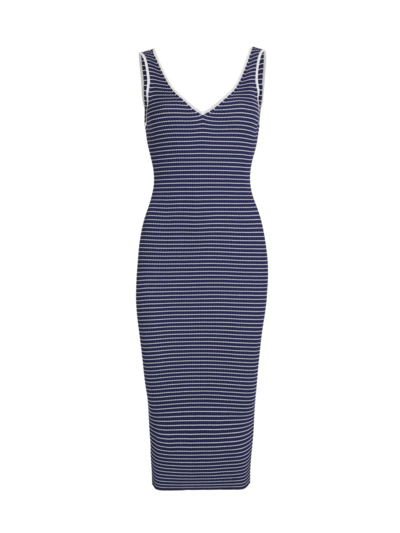 Staud Navy Dana Midi Dress In Blue