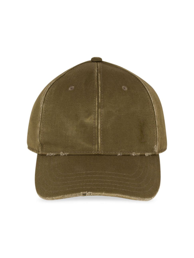 Saint Laurent Women's Cassandre Cap In Washed Denim In Khaki